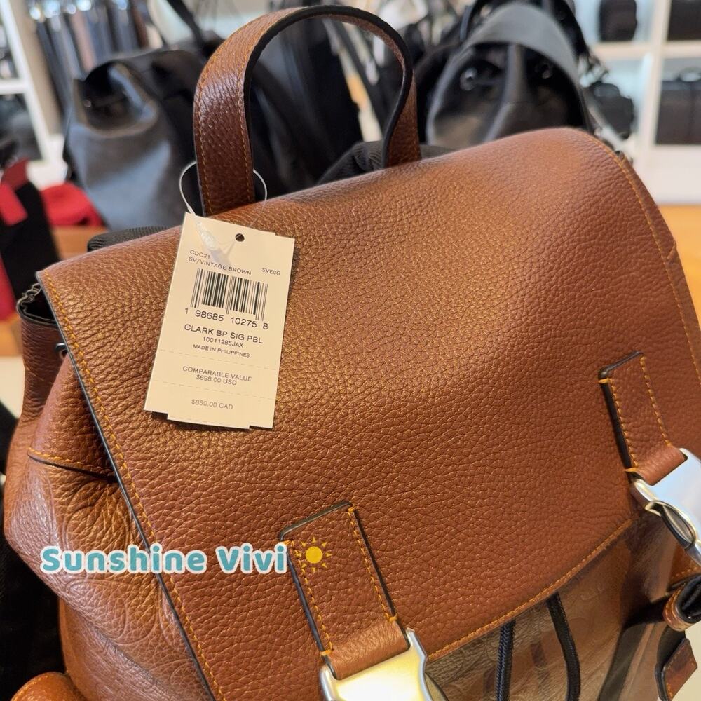 NWT COACH MEN'S Clark Backpack in Signature Leather Silver/Vintage Brown CDC21 - Picture 2 of 11